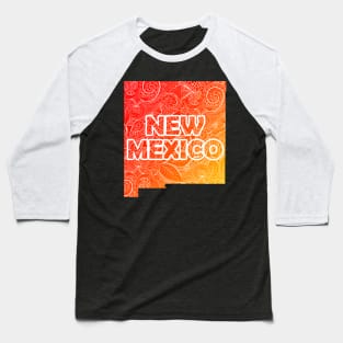 Colorful mandala art map of New Mexico with text in red and orange Baseball T-Shirt